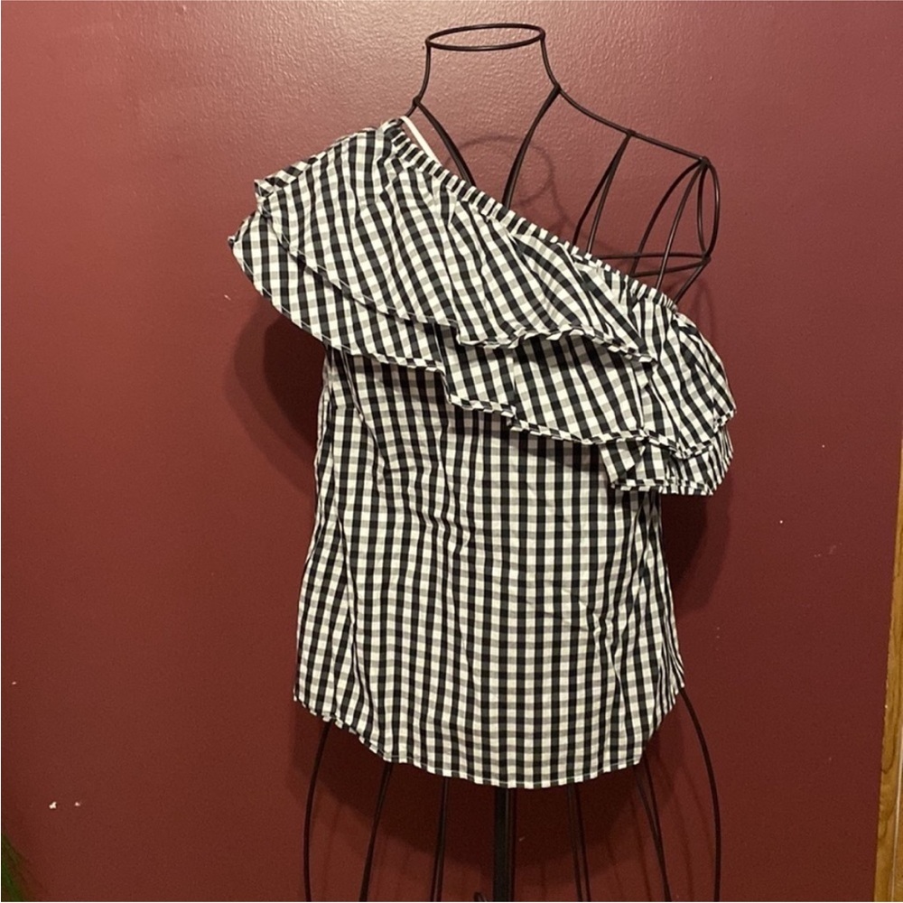 Halogen Black and White Checkered Ruffle Blouse - Picture 2 of 5